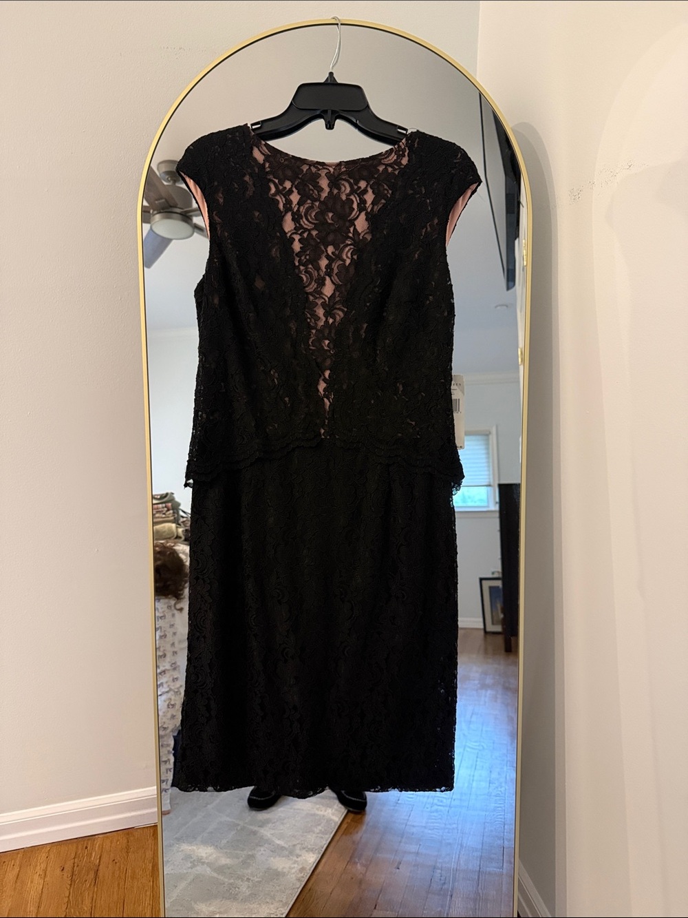Lauren Ralph Lauren Black Lace Midi Dress with Sheer Back
